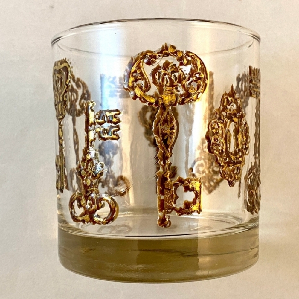 Vintage Key Pattern Cocktail Glasses, Libbey Embossed Antique Skeleton Key